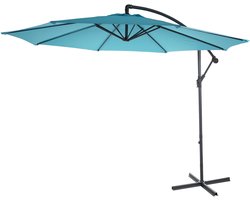 Acerra zweefparasol, parasol, Ø 3m kantelbaar, polyester/staal 11kg ~ turquoise-blauw zonder voet