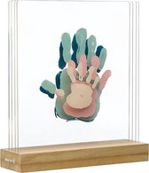 Creatieve Familie Hand- en Voetafdrukset met Fotolijst - Transparant met Houten Sokkel, 20 x 21,6 cm - Uniek Cadeau voor Geboorte