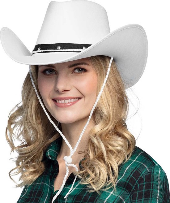 Ensemble de costumes de carnaval chapeau de cowboy Billy Boy - blanc - avec mouchoir rouge - pour adultes