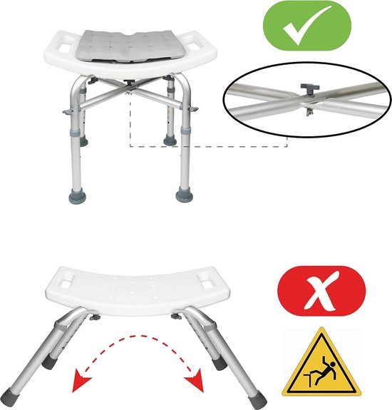 Douchekruk voor senioren 150 kg met dubbel versterkte dwarsbalken en