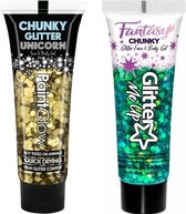 Toppers - Paintglow Chunky Glittergel voor lichaam en gezicht - 2 tubes - goud en zeemeermin groen - 12 ml