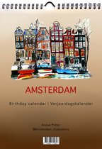 Verjaardagskalender - A4 formaat met ringband - Biotop 300 grams papier - Amsterdam Verjaardagskalender - birthday calendar met tekeningen en schilderijen van Amsterdam - Amsterdamse grachtenpanden - grachtenpandjes - hand getekende ontwerpen