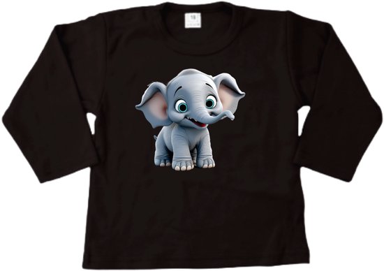 Shirt kind Olifantje - Shirt Kind met lange mouwen - Vrolijke print dieren - Maat 56