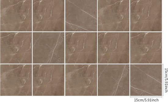 Ulticool Décoration Autocollant carrelages - Beige Marbre Sépia Marron - Stickers muraux - 15x15 cm - 15 pièces Autocollants Carrelage Adhésif - Carrelage Autocollant - Sticktiles - Salle de Bain - Cuisine