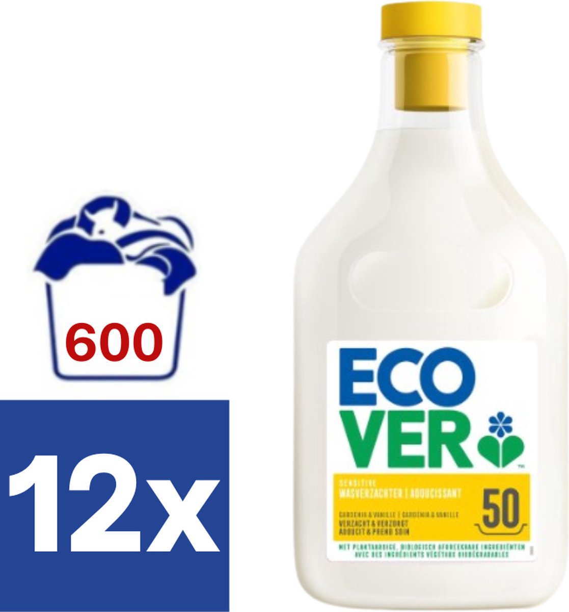 Ecover Gardenia & Vanille Wasverzachter (Voordeelverpakking) - 12 x 1.5 l (600 wasbeurten)