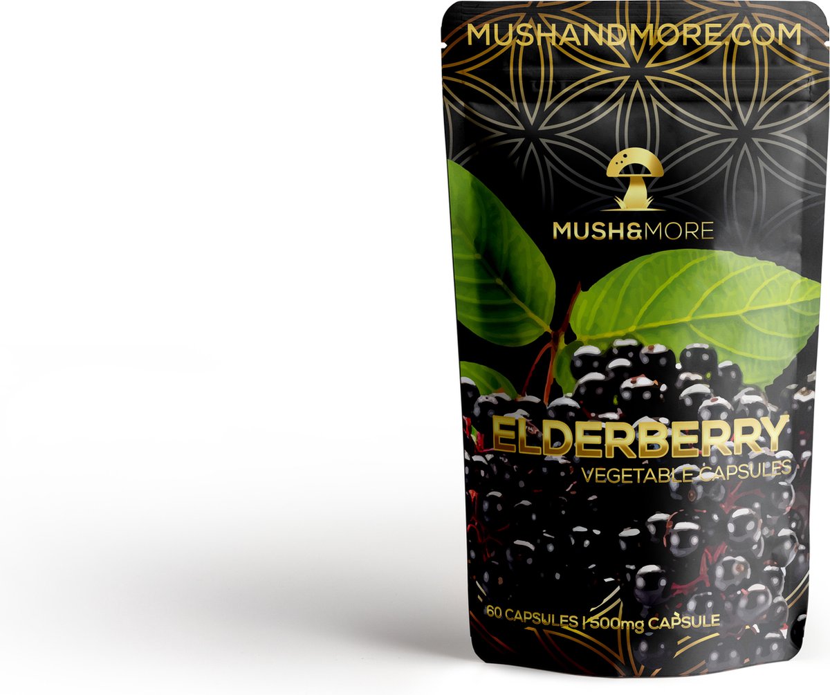 Goedkoopste Elderberry Supplement | 60 Capsules | Vlierbes | Gezondheidssupplement | Mush and More | Natuurlijk Supplement | Bio | Vegan | Organisch | Suplement