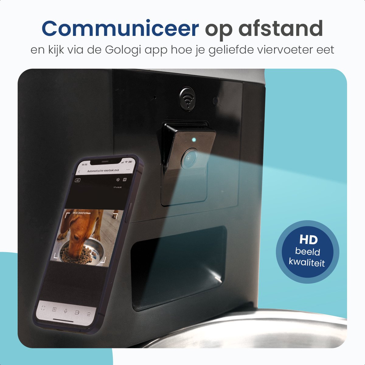 Afbeelding 2 van Gologi Automatische Voerbak Eva - Voice Recorder - Camera - Voerautomaat hond - Voerautomaat dispenser kat - Brokgrootte 3 tot 15 mm - Inhoud 6L - Zwart