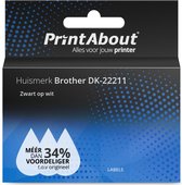 PrintAbout huismerk Etiket DK-22211 Zwart op wit (29 mm) geschikt voor Brother