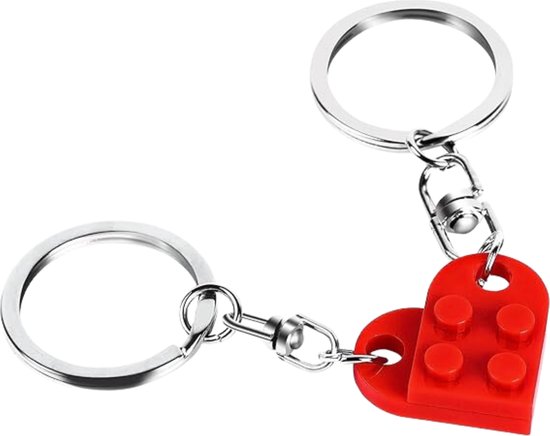 Sleutelhanger Liefde - Set van 2 Sleutelhangers - Rood Hartje - Romantisch Cadeau - Koppel Cadeau - Voor Sleutelbos - Keychain