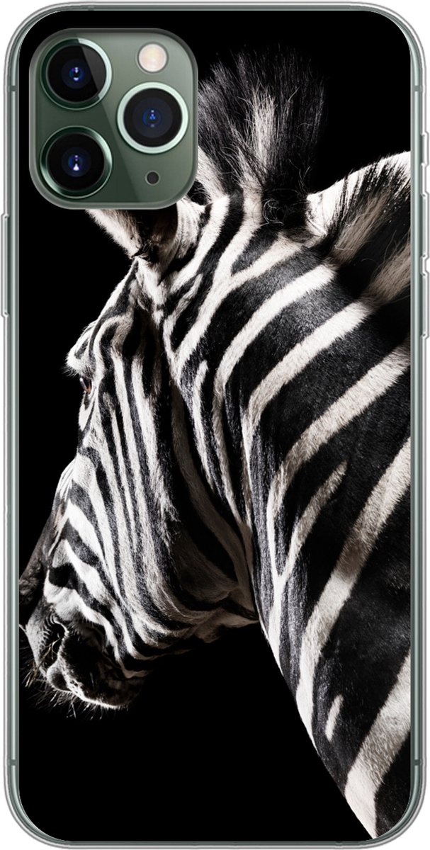 Telefoonhoesje Geschikt voor iPhone 11 Pro hoesje - Zebra - Dier - Zwart - Portret - Siliconen Telefoonhoesje Telefoonhoesje