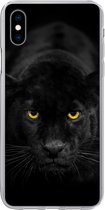 Geschikt voor iPhone Xs hoesje - Luipaard - Ogen - Zwart - Siliconen Telefoonhoesje