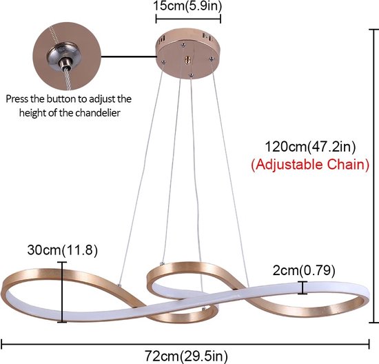 LuxiLamps - Hanglamp - Kroonluchter - Goud - Woonkamerlamp - Dimbaar Met Afstandsbediening - Moderne lamp - Eetkamer Lamp - LED Plafondlamp - Plafonniere - Afbeelding 8