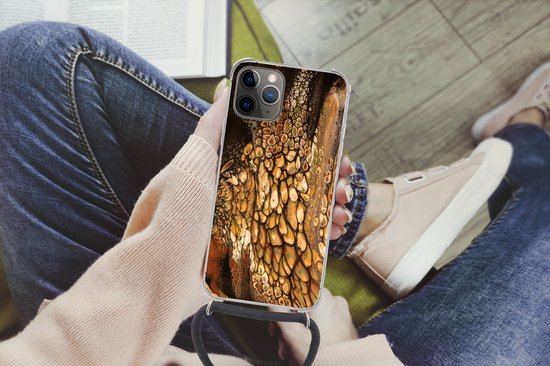 Coque avec cordon iPhone 11 Pro - Peinture - Marron - Pouring Paint - Siliconen - Bandoulière - Coque arrière avec cordon - Coque pour téléphone avec cordon - Coque avec corde