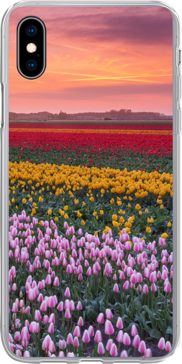 Telefoonhoesje Geschikt voor iPhone Xs hoesje - Paarse tulpen in Nederland - Siliconen Telefoonhoesje Telefoonhoesje