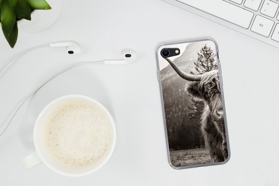Coque iPhone 7 - Scottish Highlander - Taurus - Zwart - Wit - Siliconen