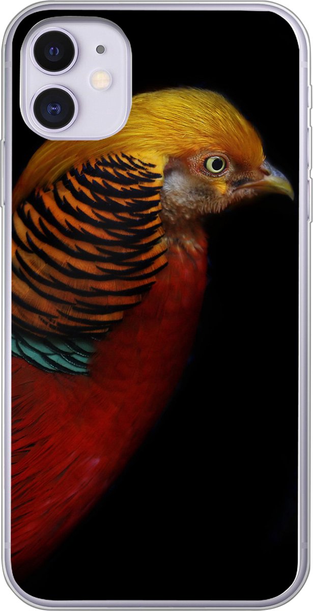 Telefoonhoesje Geschikt voor iPhone 11 hoesje - Vogel - Veren - Zwart - Portret - Siliconen Telefoonhoesje Telefoonhoesje