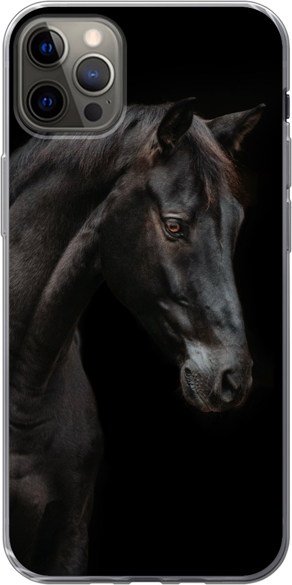 Telefoonhoesje Geschikt voor iPhone 13 Pro Max hoesje - Paard - Dieren - Zwart - Portret - Siliconen Telefoonhoesje Telefoonhoesje