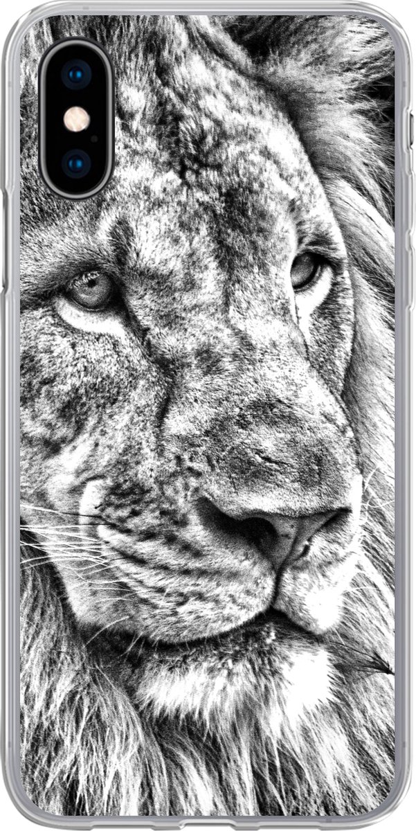 Telefoonhoesje Geschikt voor iPhone X hoesje - Portret - Leeuw - Zwart wit - Siliconen Telefoonhoesje Telefoonhoesje