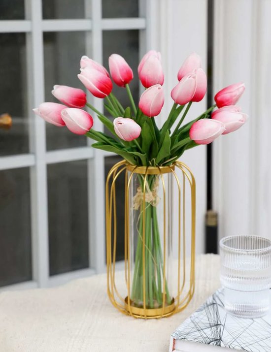 Real Touch Tulips - Roze - Real Touch Tulpen - Pink - Tulpen - Kunstbloemen - Kunst Tulpen - Kunst Boeket - Tulp - 36 CM - Zijden Bloemen - Latex Bloem - Bruiloft - Voorjaar - Lente