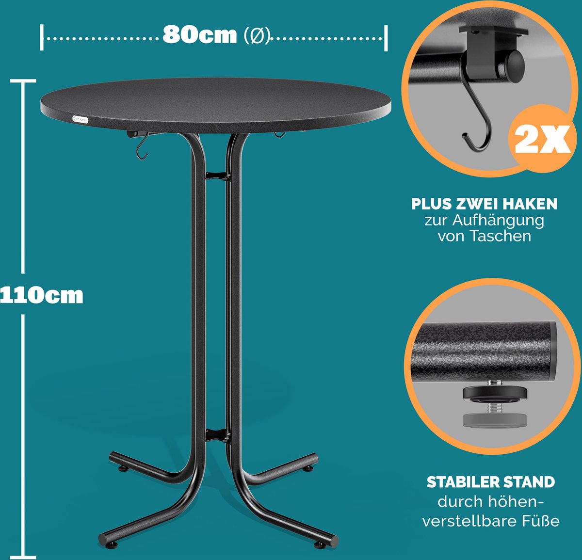 CASARIA Table Haute Pliable En Bois D'Acacia 80cm - Table Mange-Debout Extérieure Robuste Pour Mariage Et Événements