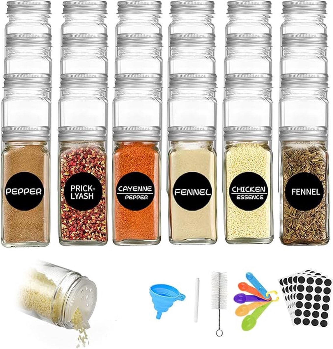 Set van 24 x 120 ml glazen kruidenpotten voor opslag van specerijen