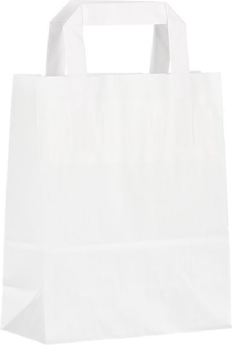 Cadeautasjes met platte handgreep, budget tassen wit, 18x8x22cm (250 stuks)