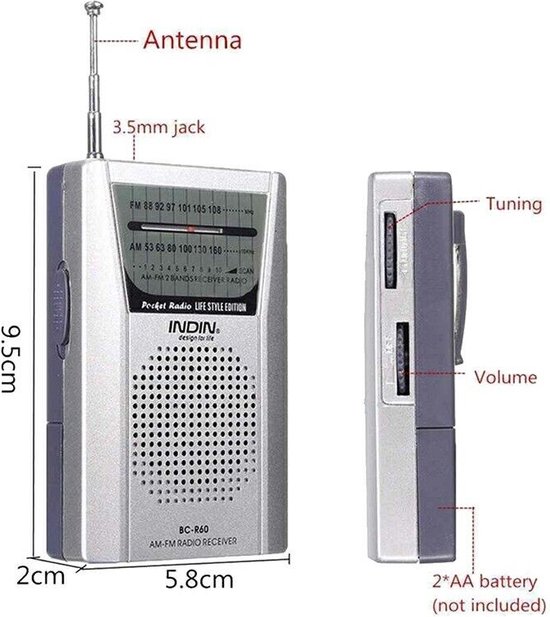 Indin BC-R60 Mini radio AM-FM Receiver | bol