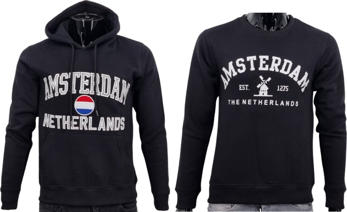 Hitman - 2-Pack - 1 Hoodie en 1 Sweater - Katoen - Amsterdam - Zwart - Maat S