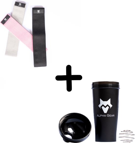 Alpha Gear Valentijn Cadeau Voor Haar - Fitness Bundel - Resistance Bands - Shaker - Shakebeker - Vrij van BPA - 700ml - Weerstandsbanden - Bundel van 2 - Paar - Valentijn Cadeau - Valentine Gift - Gym Gift