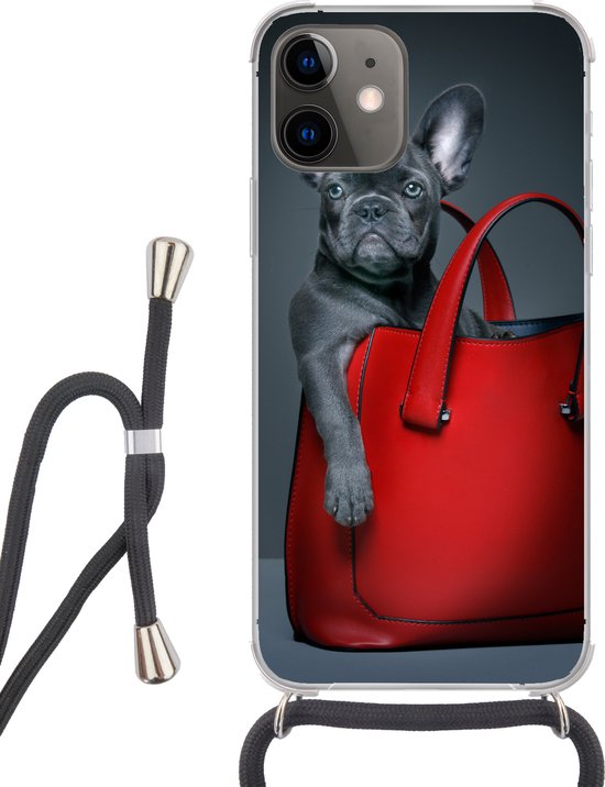 Telefoonhoesje Geschikt voor iPhone 12 Mini - Hond - Grappig - tas - Kinderen - Jongens - Meisjes - Kids - Siliconen - Crossbody - Backcover met Koord - Telefoonhoesje met koord - Hoesje met touw Telefoonhoesje