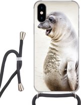 Telefoonhoesje Geschikt voor iPhone XS - Zeeolifant - Grappig - Lachen - Kinderen - Jongens - Meisjes - Kids - Siliconen - Crossbody - Backcover met Koord - Telefoonhoesje met koord - Hoesje met touw