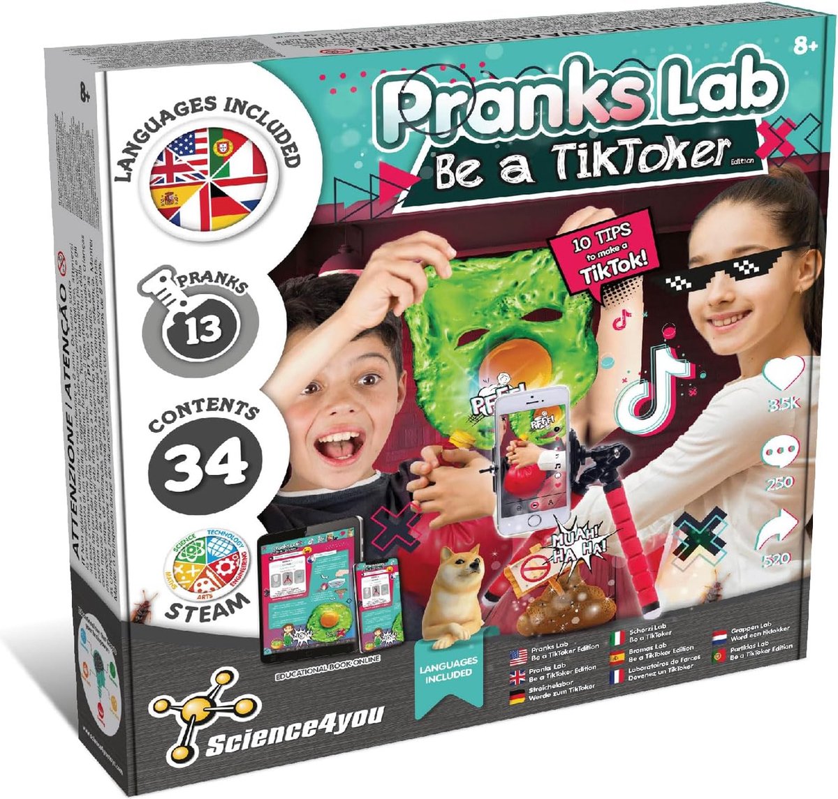 Science4You Pranks Lab: Be a TikToker - Experimenteerdoos - voor Kinderen 8+ - 34-delige STEM Speelgoed Experimenteerset incl. 13 Pranks