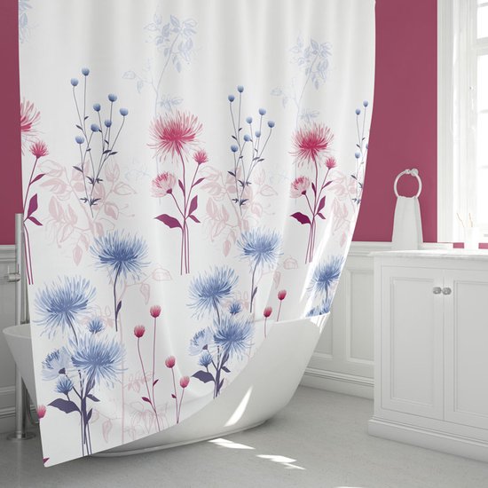 Casabueno - Douchegordijn Waterdicht - 180x200 cm - Polyester - Badkamer Gordijn - Sneldrogend - Anti Schimmel - Wasbaar - Duurzaam - Bloem