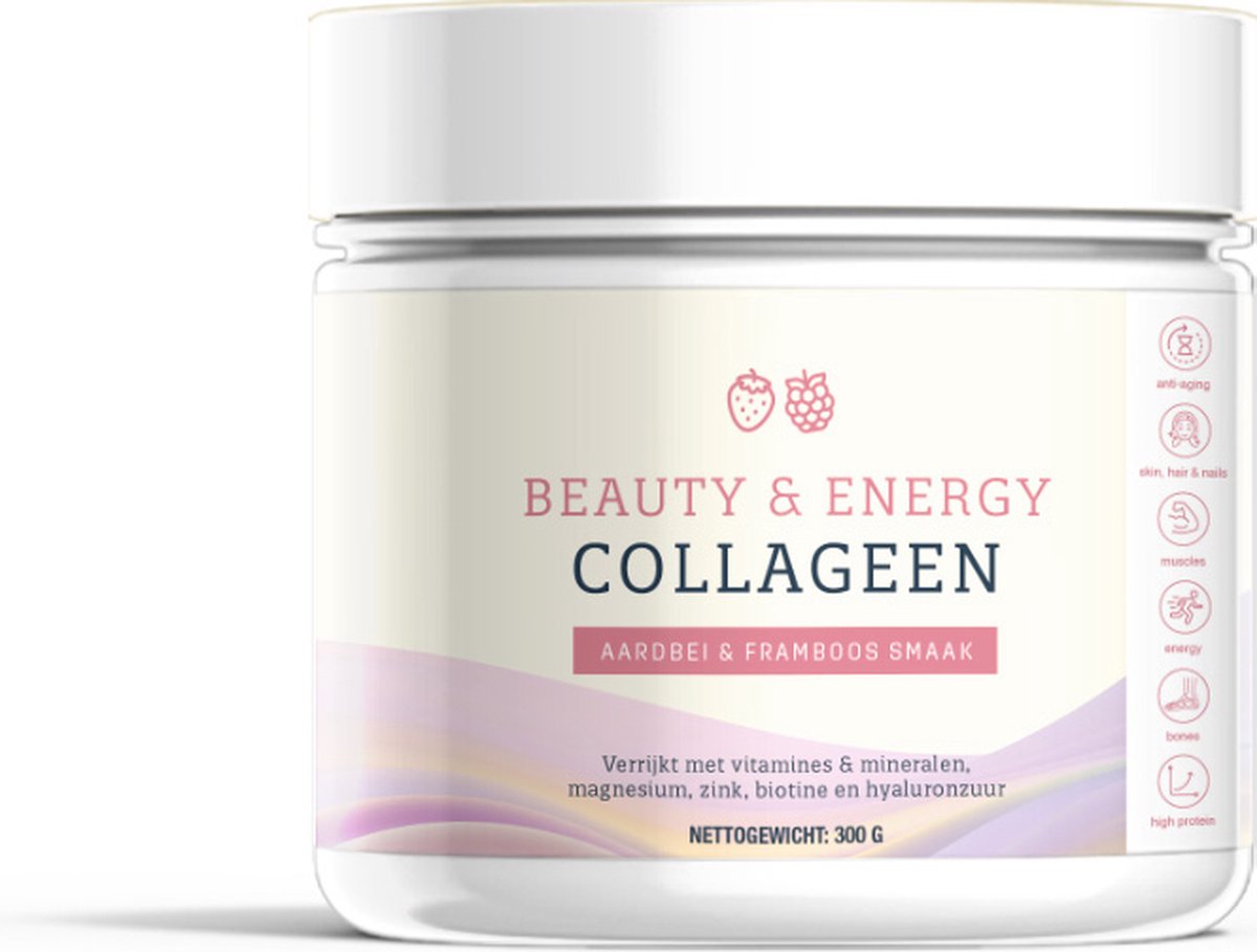 Goedkoopste Beauty en Energy collageen - aardbei en framboossmaak