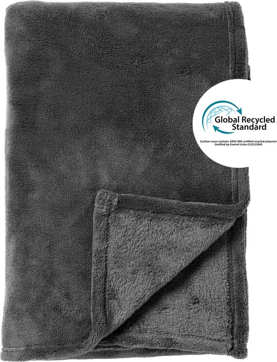 Dutch Decor - SIDNEY - Plaid 140x180 cm - Fleece deken van 100% gerecycled polyester – superzacht - Eco Line collectie - Charcoal Gray - antraciet