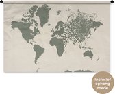 Wandkleed WereldkaartenKerst illustraties - Grijze wereldkaart met een illustratie van een panter erop Wandkleed katoen 150x100 cm - Wandtapijt met foto