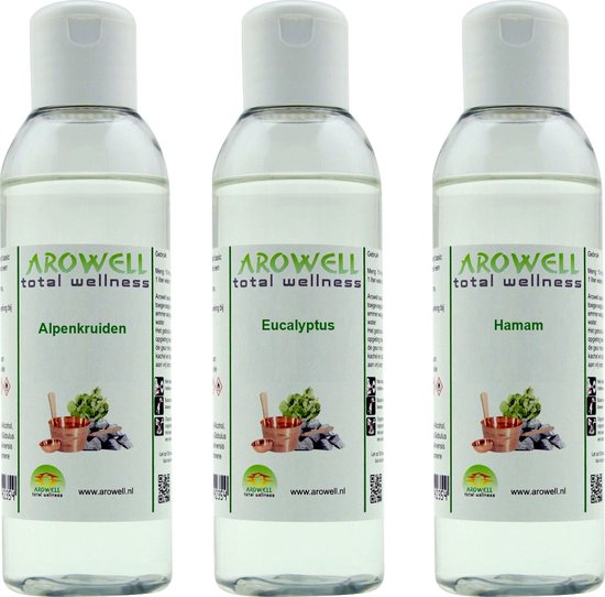 Foto: Arowell alpenkruiden eucalyptus hamam sauna opgiet saunageur opgietconcentraat 3x 250 ml