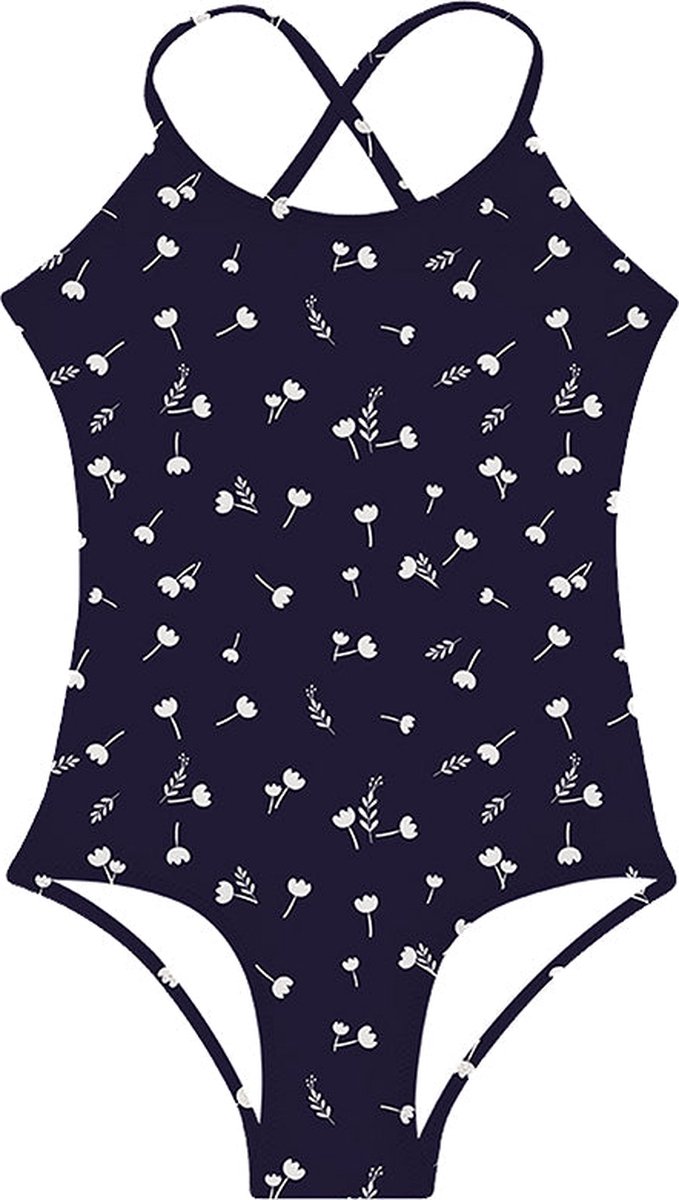 Slipstop badpak Navy Grain - blauw met witte bloemen