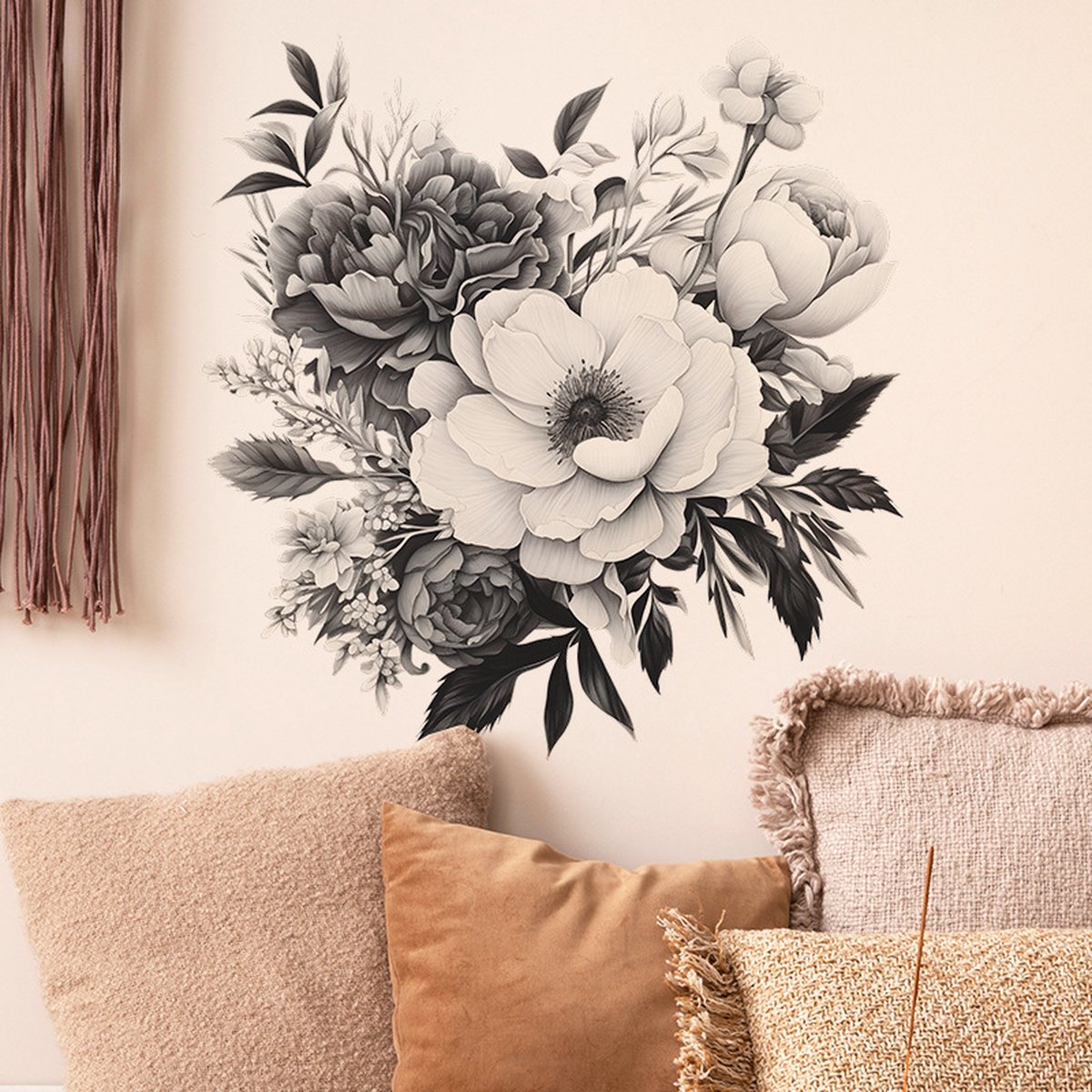 Muursticker Romantische zwart-witte bloemen - Kinderkamer - Jongenskamer - Muurdecoratie - Wandsticker - Sticker Voor Kinderen 30×60CM*2