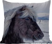 Sierkussen Buiten - Paard - Sneeuw - IJsland - 60x60 cm - Weerbestendig