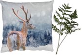 Sierkussens - Kussentjes Woonkamer - 50x50 cm - Winter - Hert - Dieren - Kerstversiering - Kerstdecoratie voor binnen - Woonkamer
