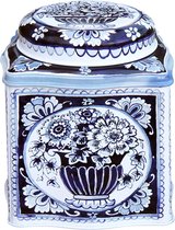 Blik tea Bloemen blauw-wit 10,5x10,5x11cm
