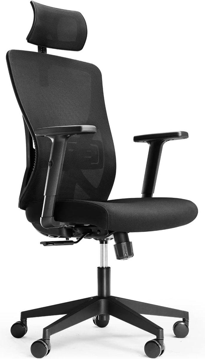 TRALT Bureaustoel, ergonomische bureaustoel met verstelbare lendensteun, hoofdsteun, bureaustoel, gamingstoel in X-vorm, bureaustoel, computerstoel, 150 kg, zwart