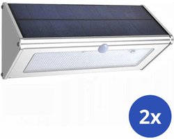 RexTech Solar wandlamp buiten 'Motion V' - Voordeelset van 2 - Met bewegingssensor - Helder wit licht - IP65 - Buitenlamp op zonne-energie geschikt voor de schutting