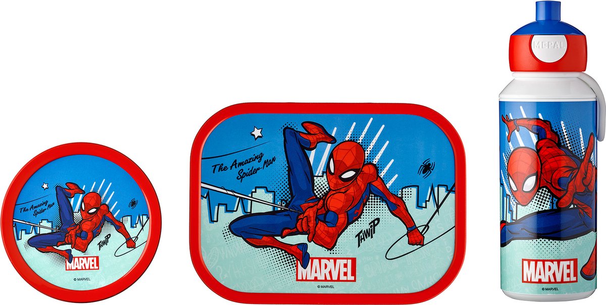 Mepal lunchset Campus – Broodtrommel, Drinkbeker en Fruitbox – Lunchset voor kinderen – Spiderman