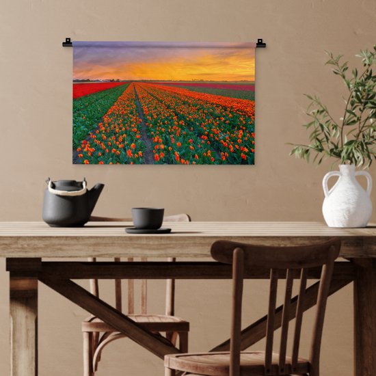 Tapisserie Paysages Nederland - Champs de tulipes en Holland méridionale Tapisserie en coton 60x40 cm - Tapisserie avec photo