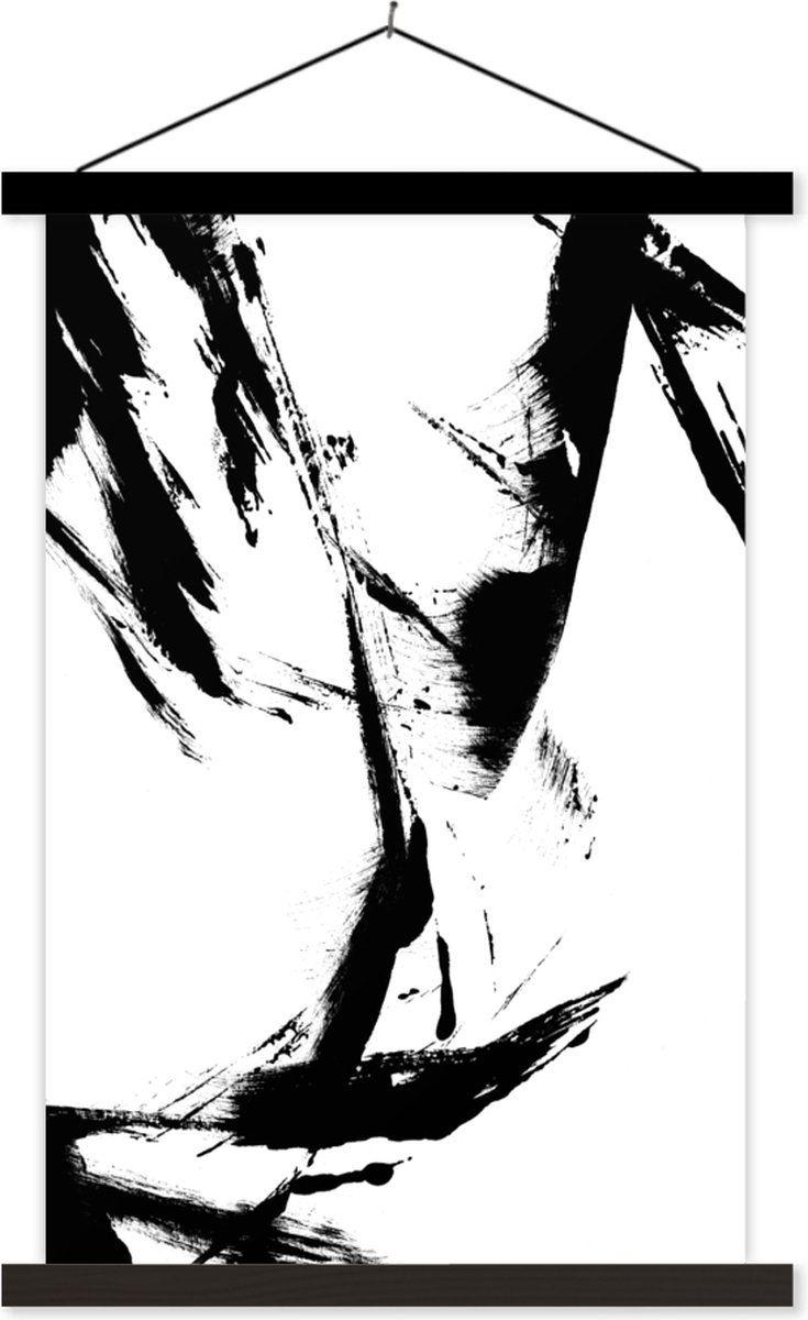 Posterhanger incl. Poster 60x90 cm - Schoolplaat - Verf - Zwart - Abstract - Textielposter