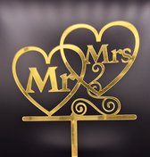 Taarttopper MR & MRS - Goud - Harten - Bruiloft Decoratie
