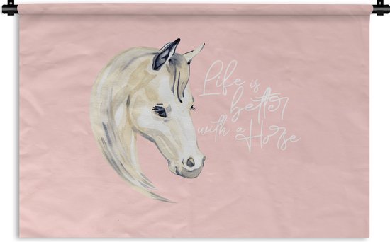 Tenture murale - Tapisserie murale - Citations - La Life est meilleure avec un cheval - Citations - Paarden - 150x100 cm - Tapisserie murale