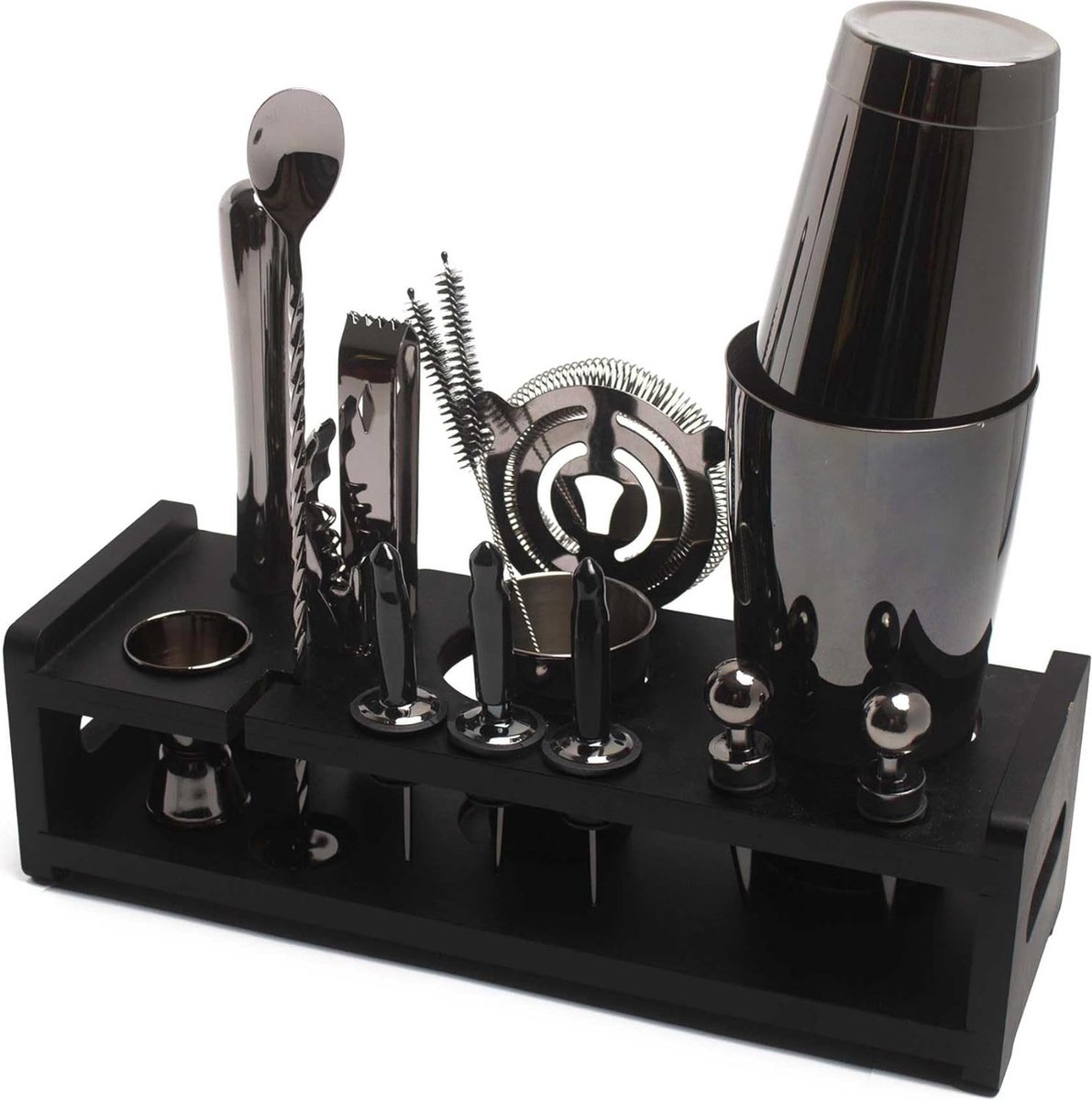 Cocktail Set Boston Shaker Premium barkeeperset 17-delig in zwart cocktailshaker van roestvrij staal shaker jigger schenktuit strainer stamper tang enz